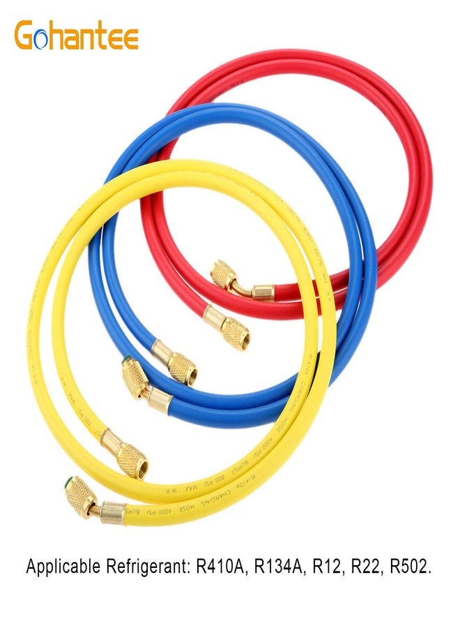 gohantee خراطيم شحن غاز التبريد R410A، طقم خراطيم شحن R410A بطول 70 بوصة لأنظمة التكييف والتهوية، مزود بوصلات ذكر وأنثى قياس 1/4 بوصة، يتحمل ضغط تشغيل 800 رطل لكل بوصة مربعة، مناسب لصيانة أنظمة التكييف R410A وR22 وR134A وR12 وR502 - Image 5